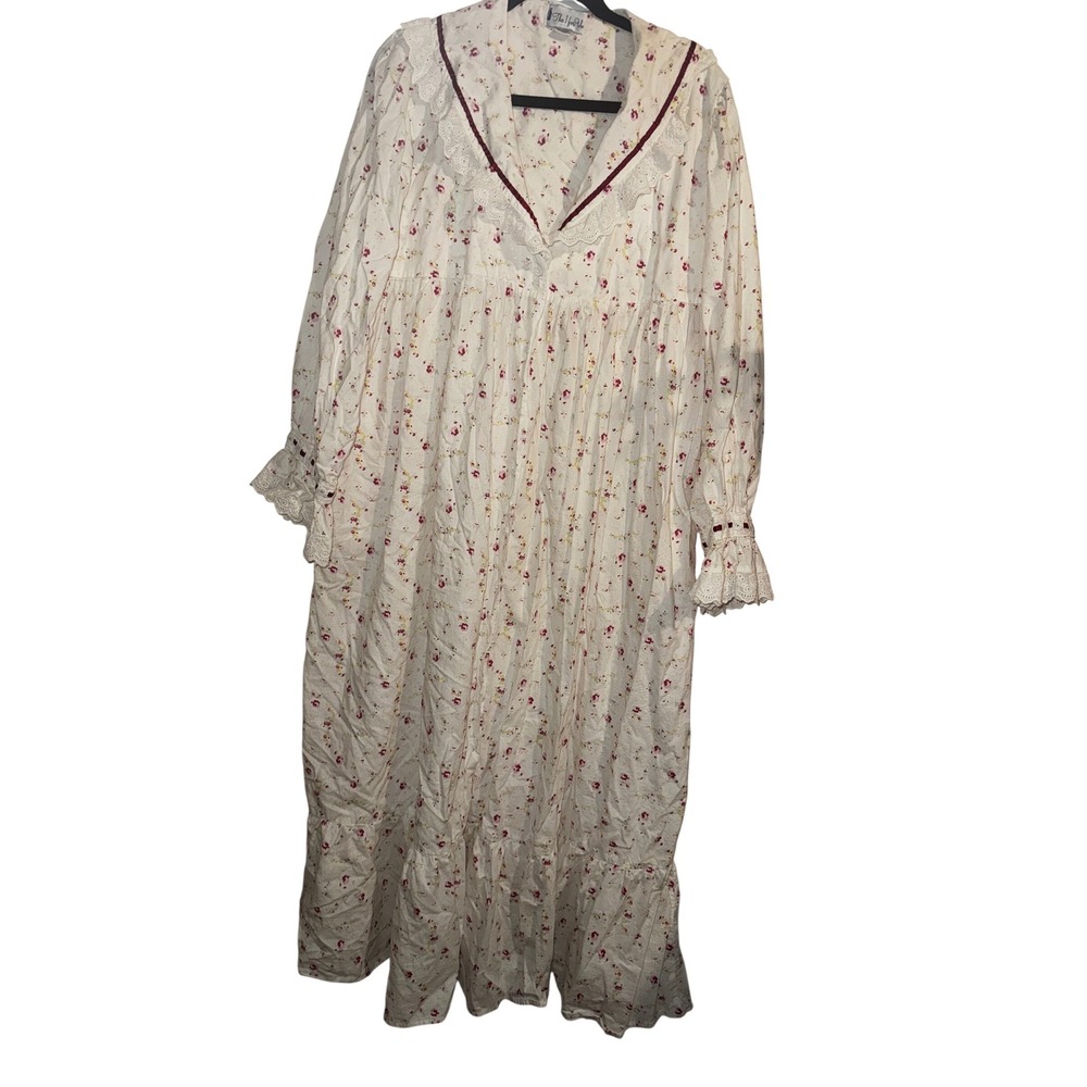 The 1 for U Floral Cotton Nightgown White Pink Victorian Lace Maxi XXXL (XL)
